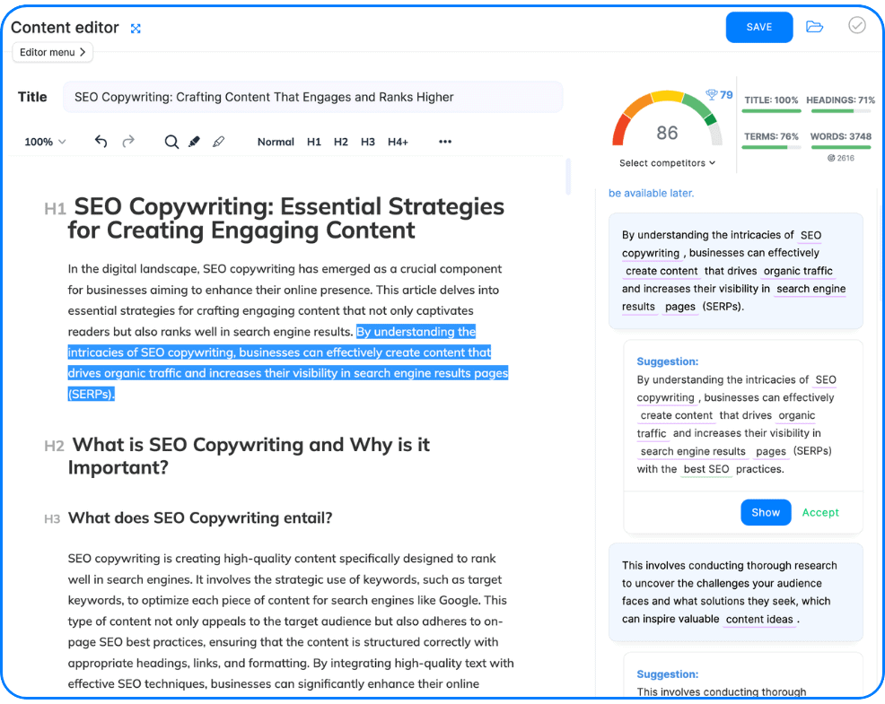 SERP-informed content editor