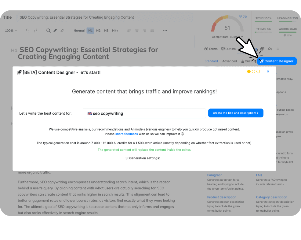 NeuronWriter review screenshot — NeuronWriter lifetime deal context using Content Designer in semantic SEO tool